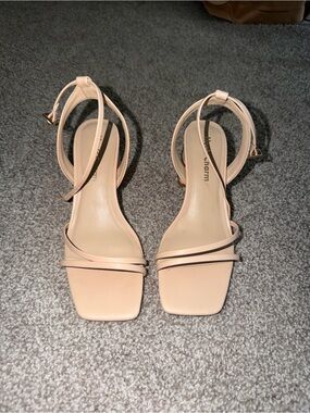 Charm Nude Square‑Toe Ankle‑Strap Heels